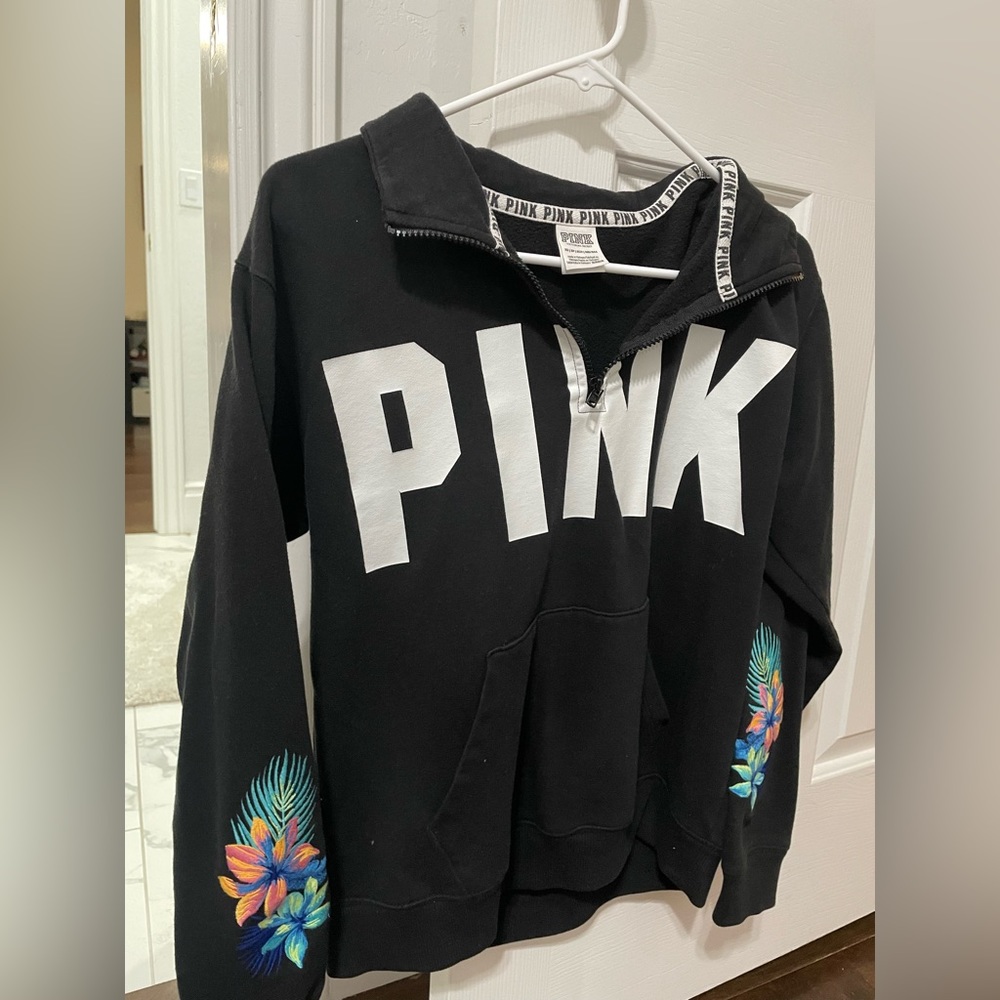 PINK Victoria secret black floral sweater with zip up